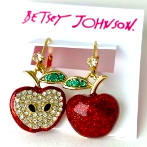 New Betsey Johnson Back to Cool Apple Lever Back Earrings - Picture 6 of 9